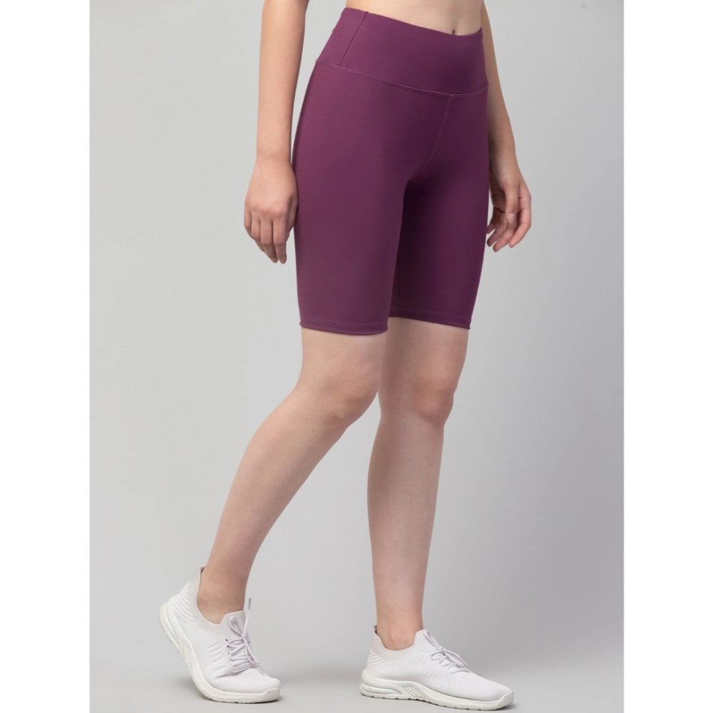 Snuggle Spot Women's Polyester Solid Above Knee High-Rise Shorts (Purple)