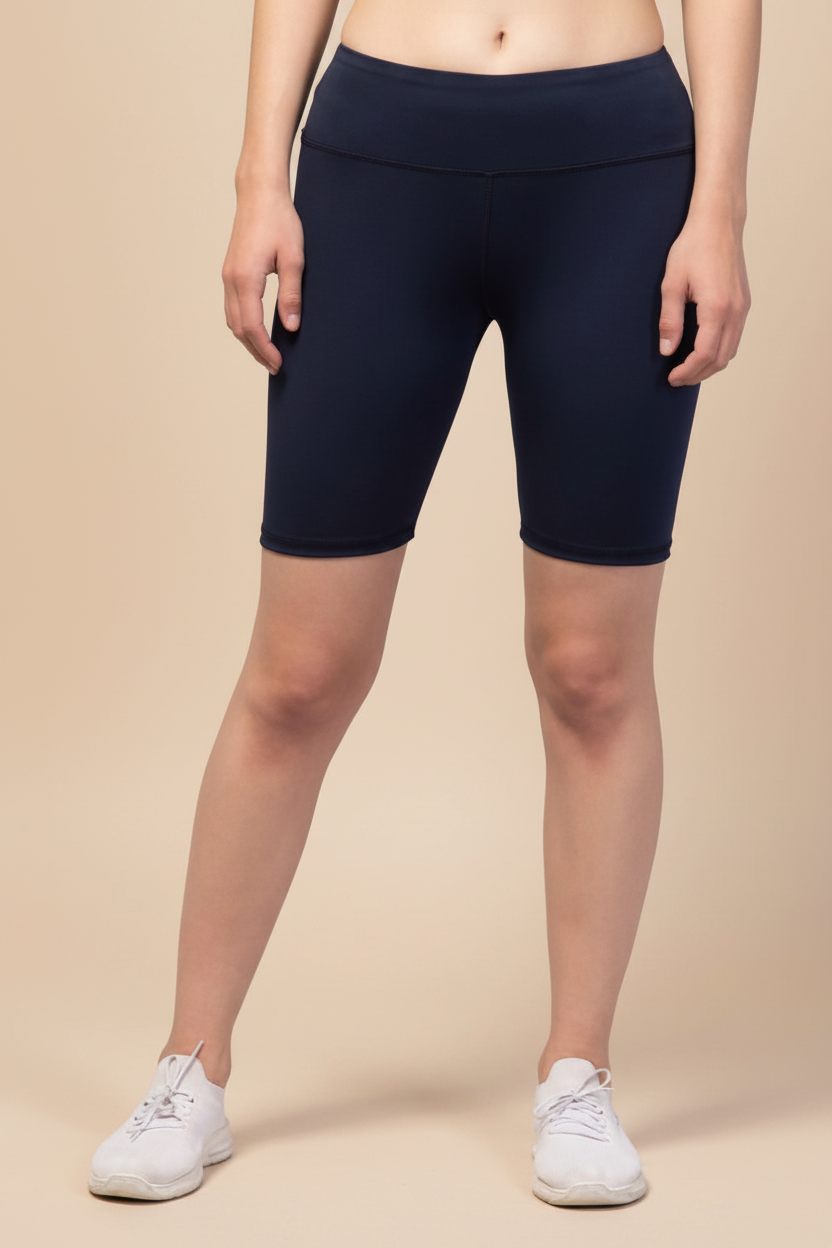 Snuggle Spot Women's Polyester Solid Above Knee High-Rise Shorts (Navy)