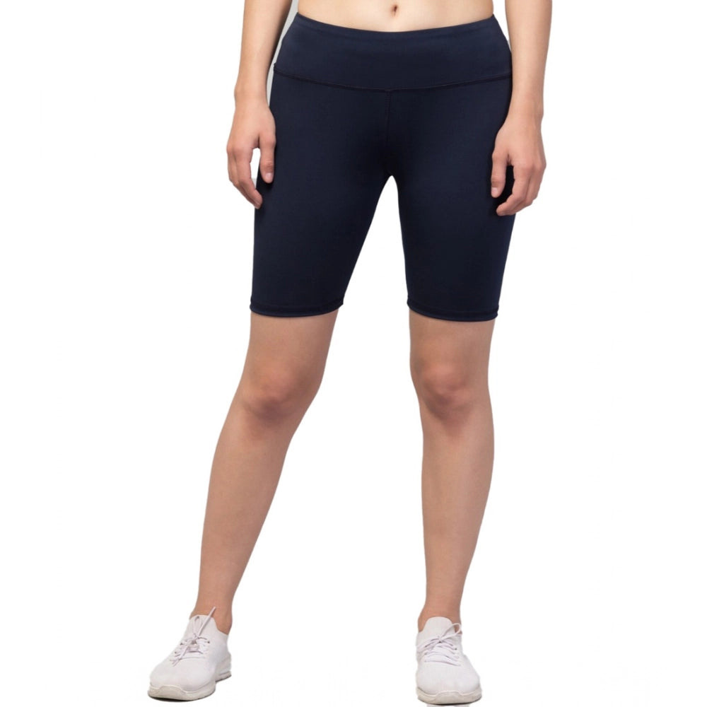 Snuggle Spot Women's Polyester Solid Above Knee High-Rise Shorts (Navy)