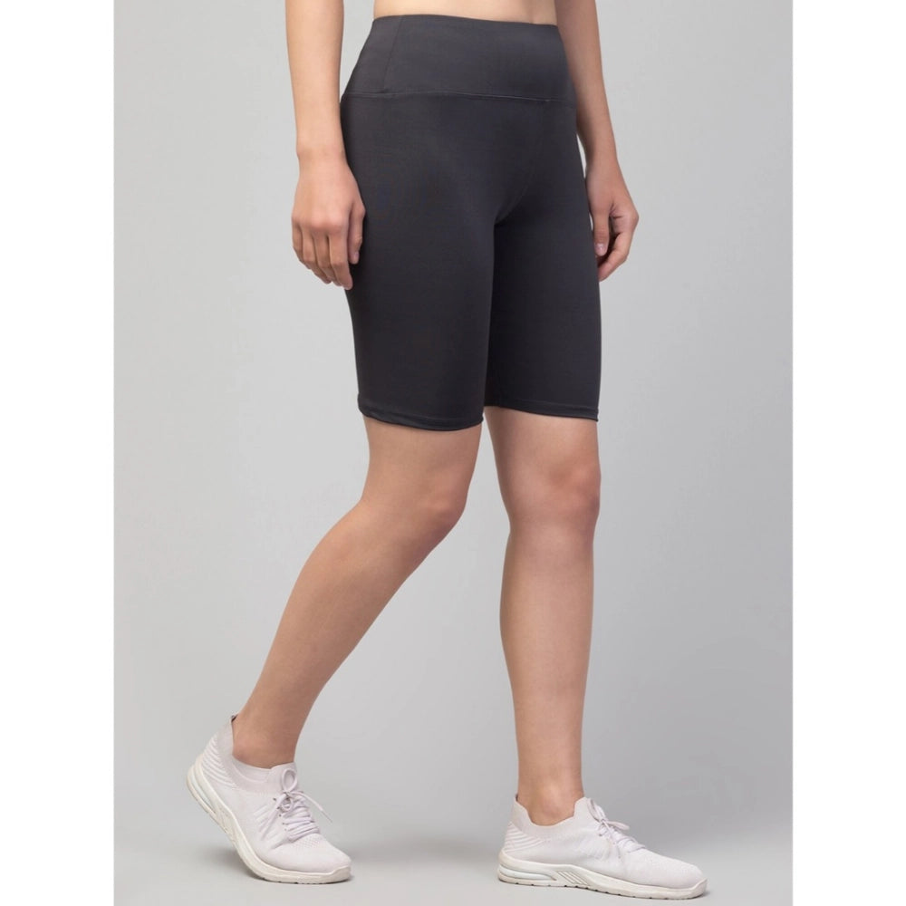 Snuggle Spot Women's Polyester Solid Above Knee High-Rise Shorts (Grey)