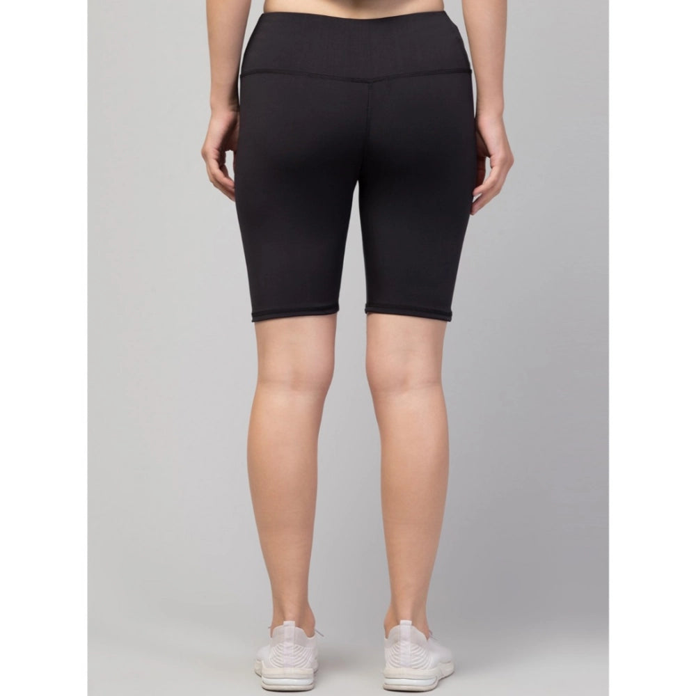 Snuggle Spot Women's Polyester Solid Above Knee High-Rise Shorts (Black)