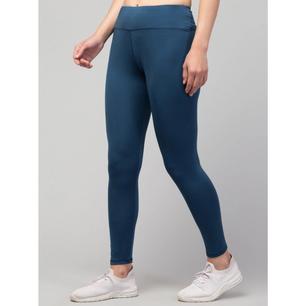 Snuggle Spot Women's Polyester Solid Ankle Length High-Rise Tights (Teal)