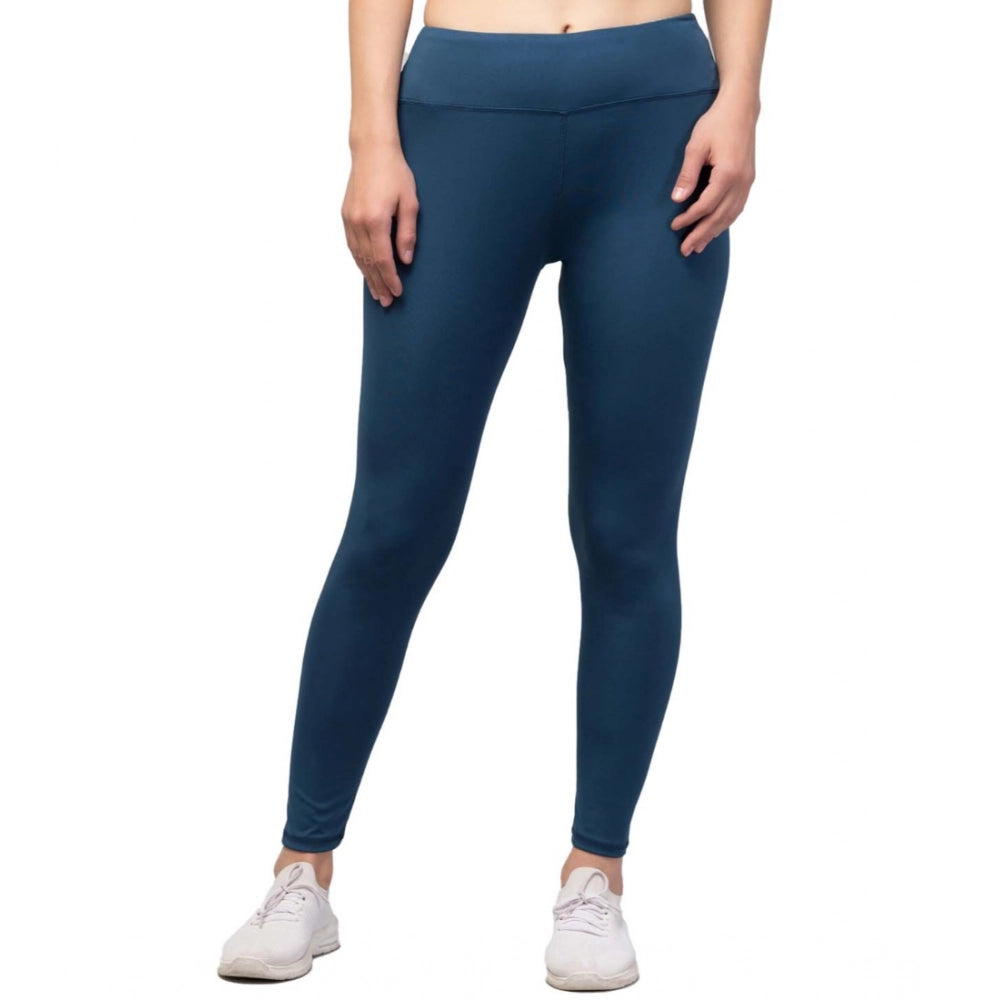 Snuggle Spot Women's Polyester Solid Ankle Length High-Rise Tights (Teal)
