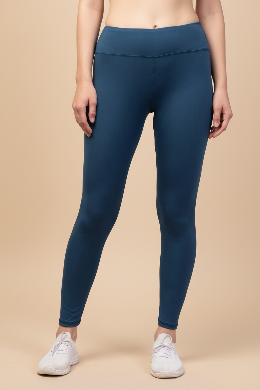 Snuggle Spot Women's Polyester Solid Ankle Length High-Rise Tights (Teal)