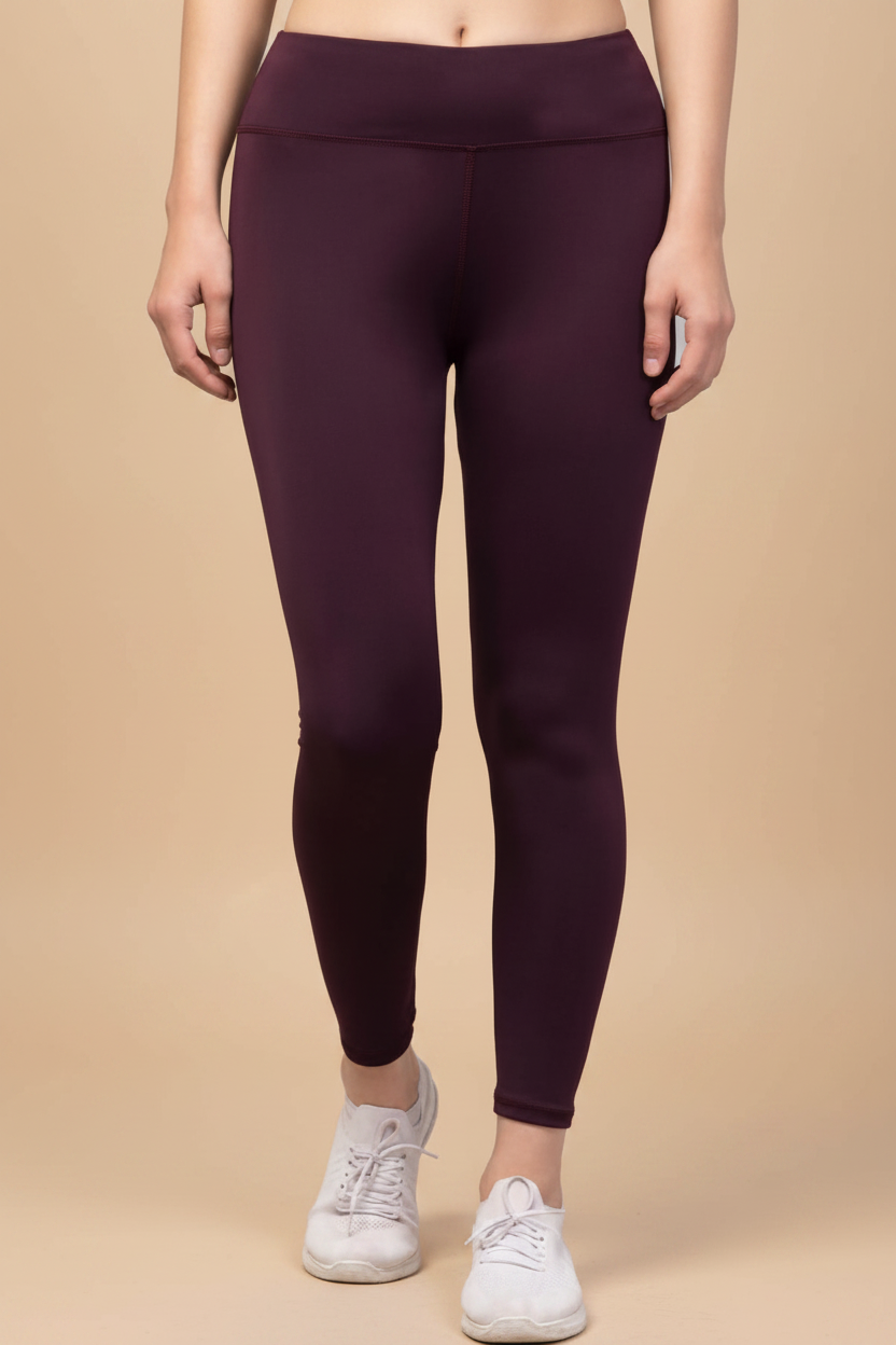 Snuggle Spot Women's Polyester Solid Ankle Length High-Rise Tights (Purple)