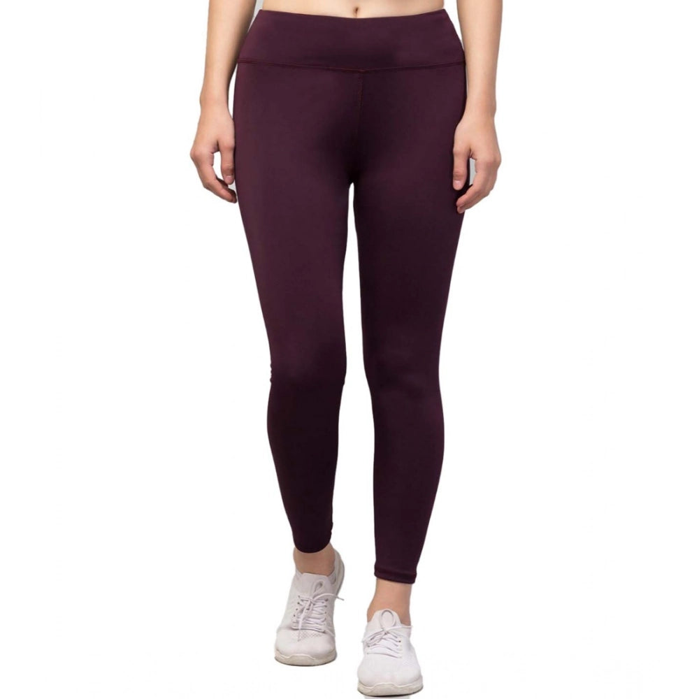 Snuggle Spot Women's Polyester Solid Ankle Length High-Rise Tights (Purple)