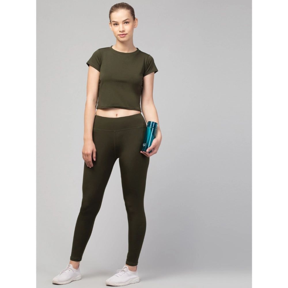 Snuggle Spot Women's Polyester Solid Ankle Length High-Rise Tights (Olive)
