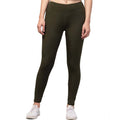 Snuggle Spot Women's Polyester Solid Ankle Length High-Rise Tights (Olive)
