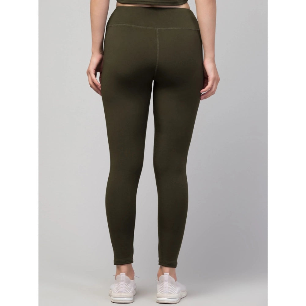 Snuggle Spot Women's Polyester Solid Ankle Length High-Rise Tights (Olive)