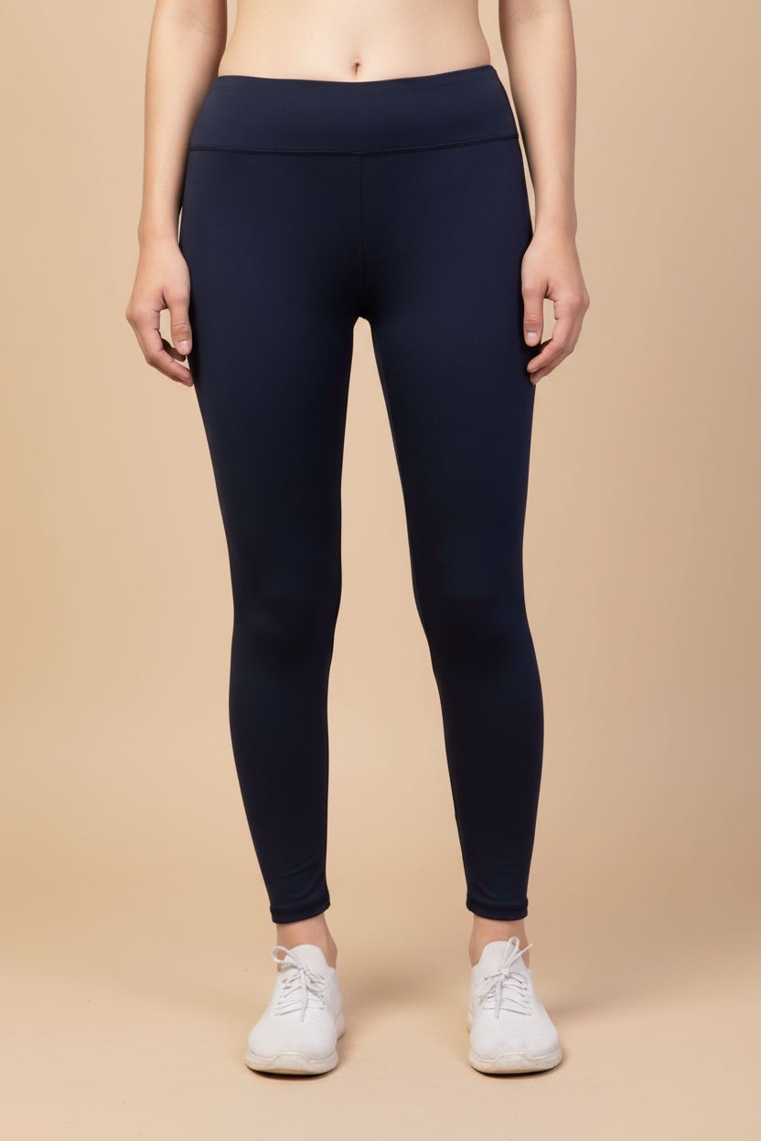 Snuggle Spot Women's Polyester Solid Ankle Length High-Rise Tights (Navy)