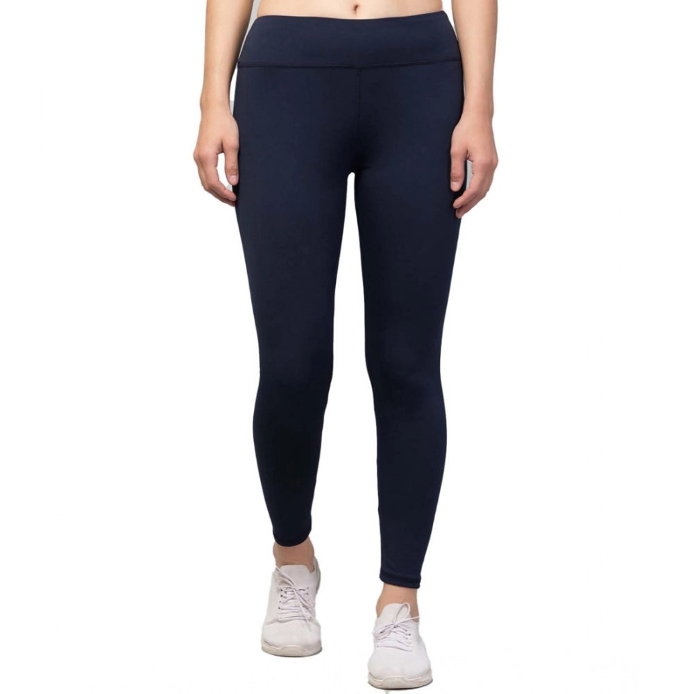 Snuggle Spot Women's Polyester Solid Ankle Length High-Rise Tights (Navy)