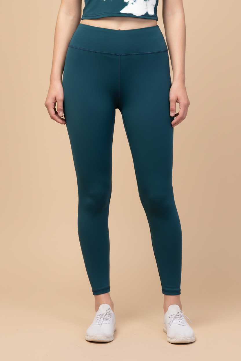 Snuggle Spot Women's Polyester Solid Ankle Length High-Rise Tights (Green)