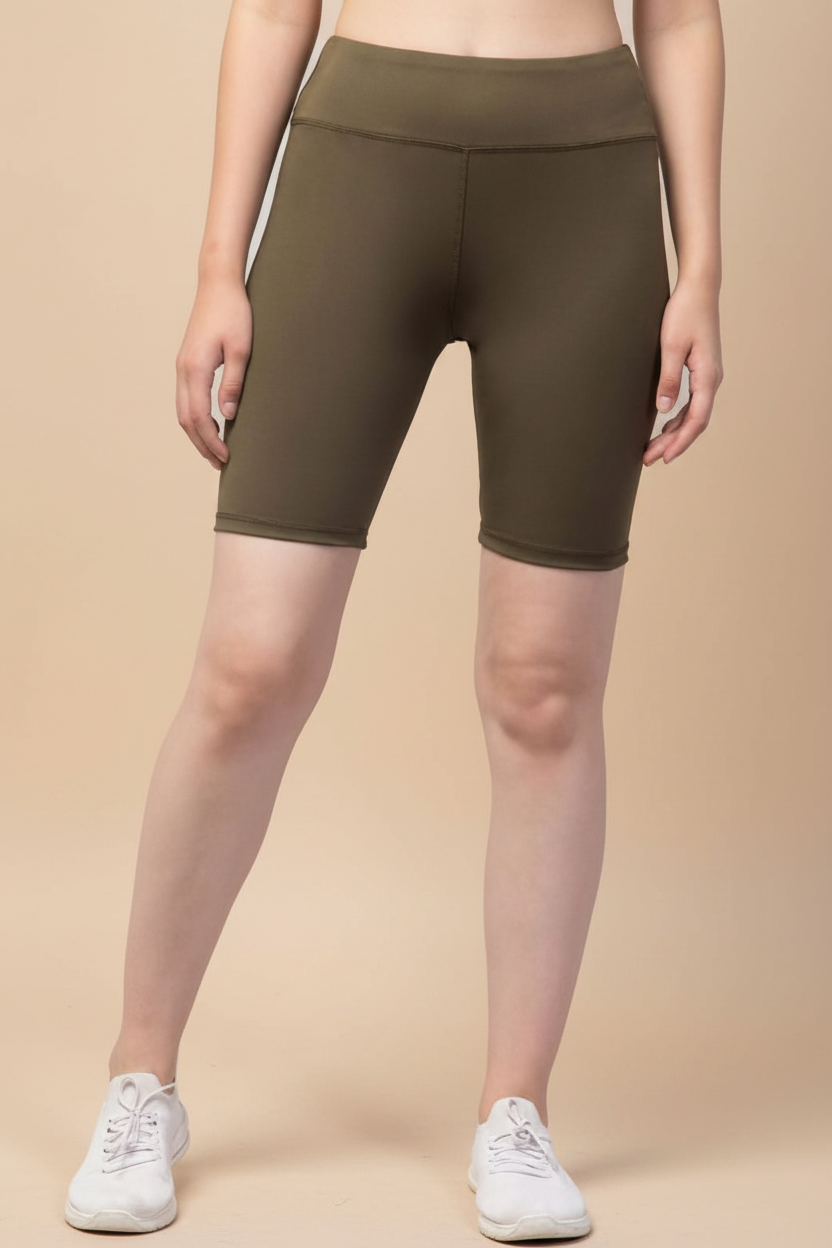 Snuggle Spot Women's Polyester Solid Above Knee High-Rise Shorts (Olive)
