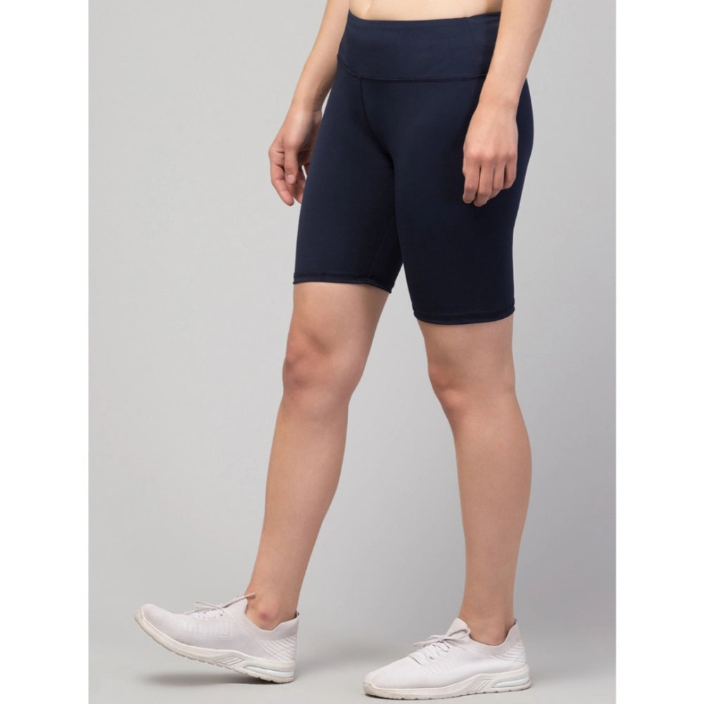 Snuggle Spot Women's Polyester Solid Above Knee High-Rise Shorts (Navy)