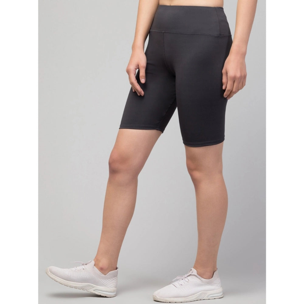 Snuggle Spot Women's Polyester Solid Above Knee High-Rise Shorts (Grey)
