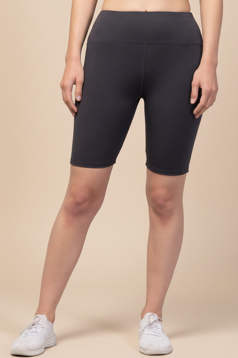 Snuggle Spot Women's Polyester Solid Above Knee High-Rise Shorts (Grey)