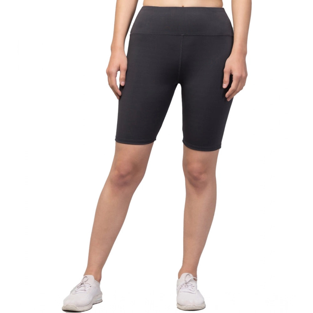 Snuggle Spot Women's Polyester Solid Above Knee High-Rise Shorts (Grey)