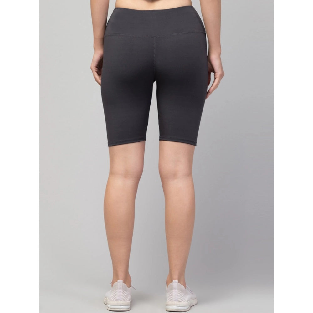 Snuggle Spot Women's Polyester Solid Above Knee High-Rise Shorts (Grey)