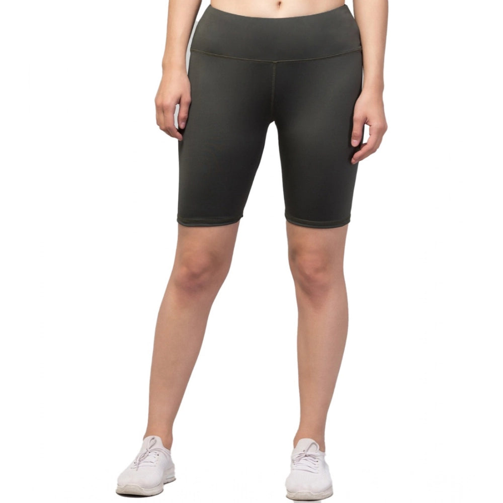 Snuggle Spot Women's Polyester Solid Above Knee High-Rise Shorts (Green)