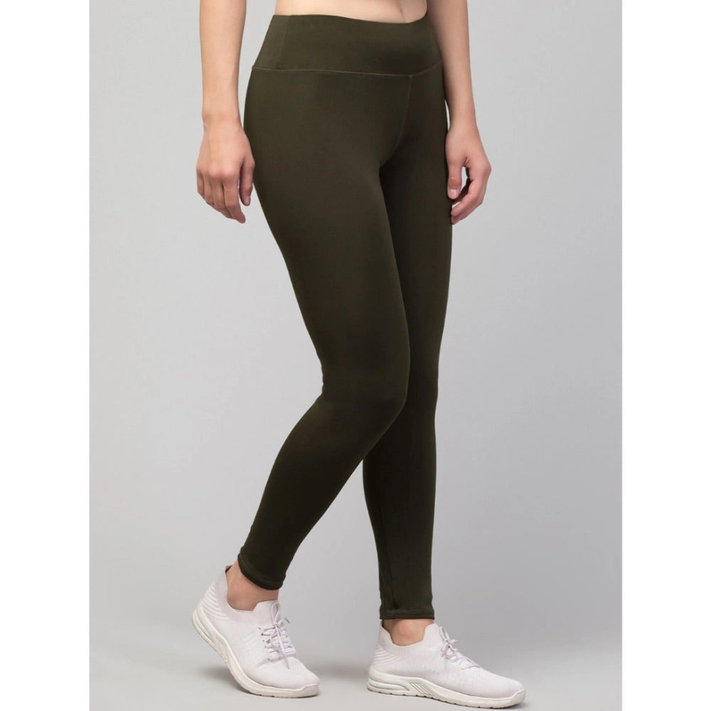 Snuggle Spot Women's Polyester Solid Ankle Length High-Rise Tights (Olive)
