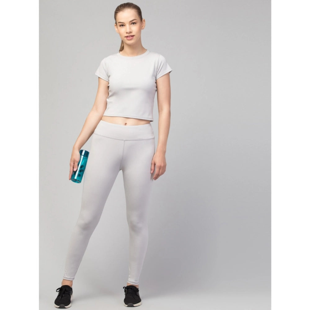 Snuggle Spot Women's Polyester Solid Ankle Length High-Rise Tights (Light Grey)