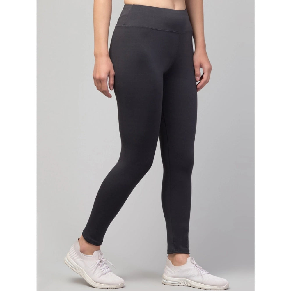 Snuggle Spot Women's Polyester Solid Ankle Length High-Rise Tights (Grey)