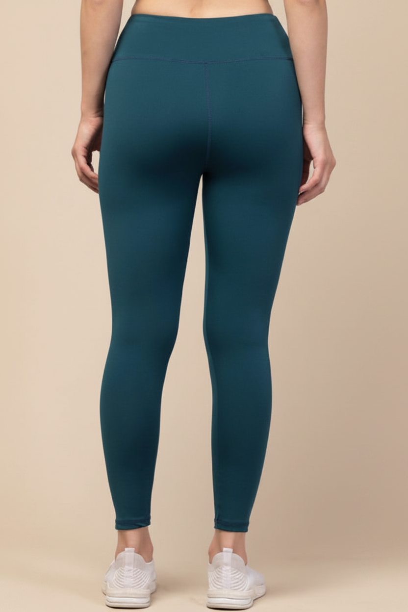 Snuggle Spot Women's Polyester Solid Ankle Length High-Rise Tights (Green)
