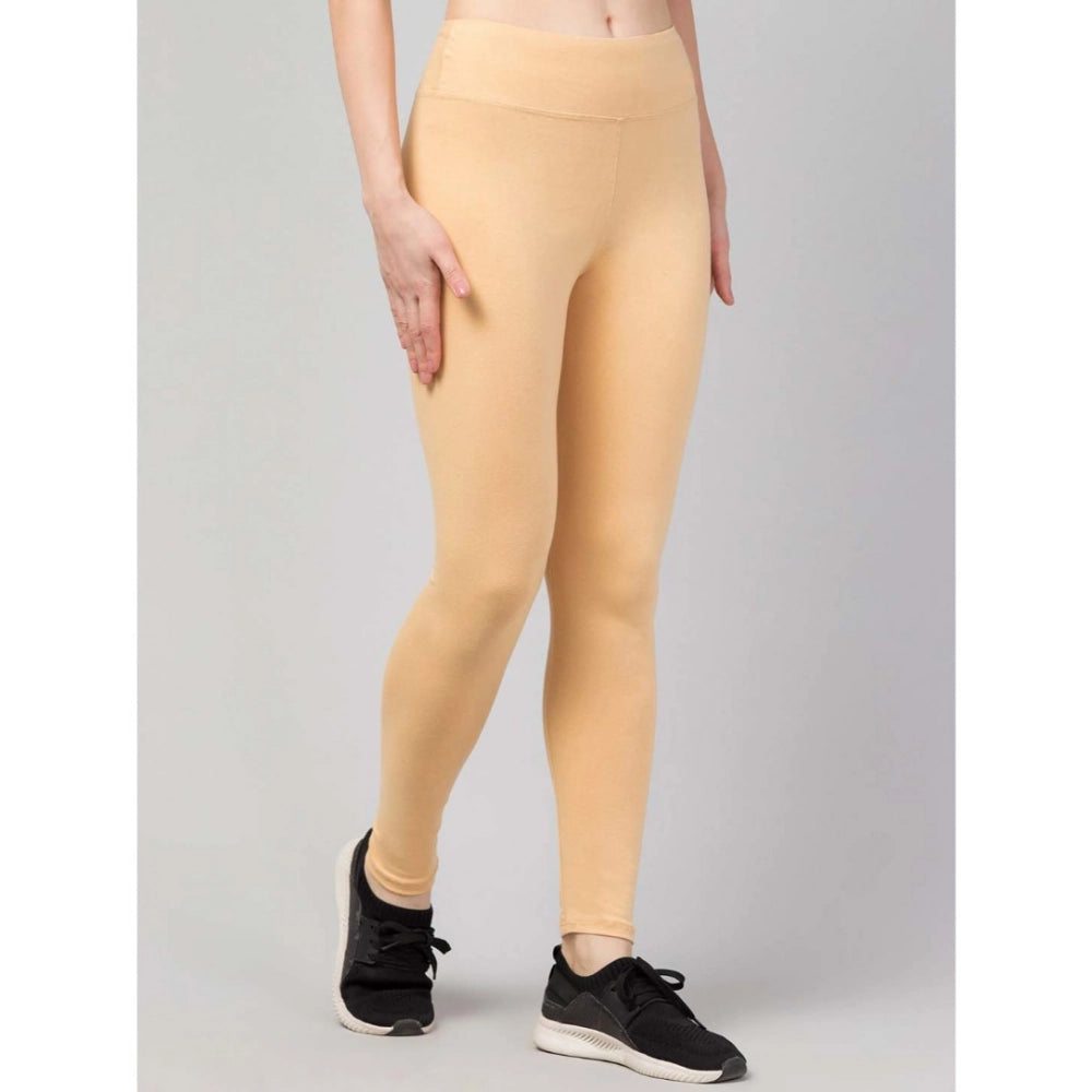 Snuggle Spot Women's Polyester Solid Ankle Length High-Rise Tights (Beige)