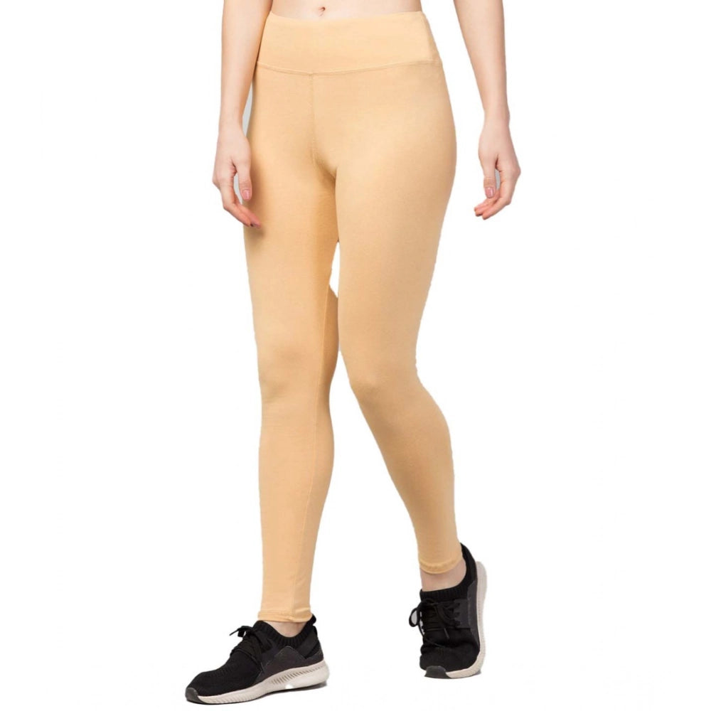 Snuggle Spot Women's Polyester Solid Ankle Length High-Rise Tights (Beige)