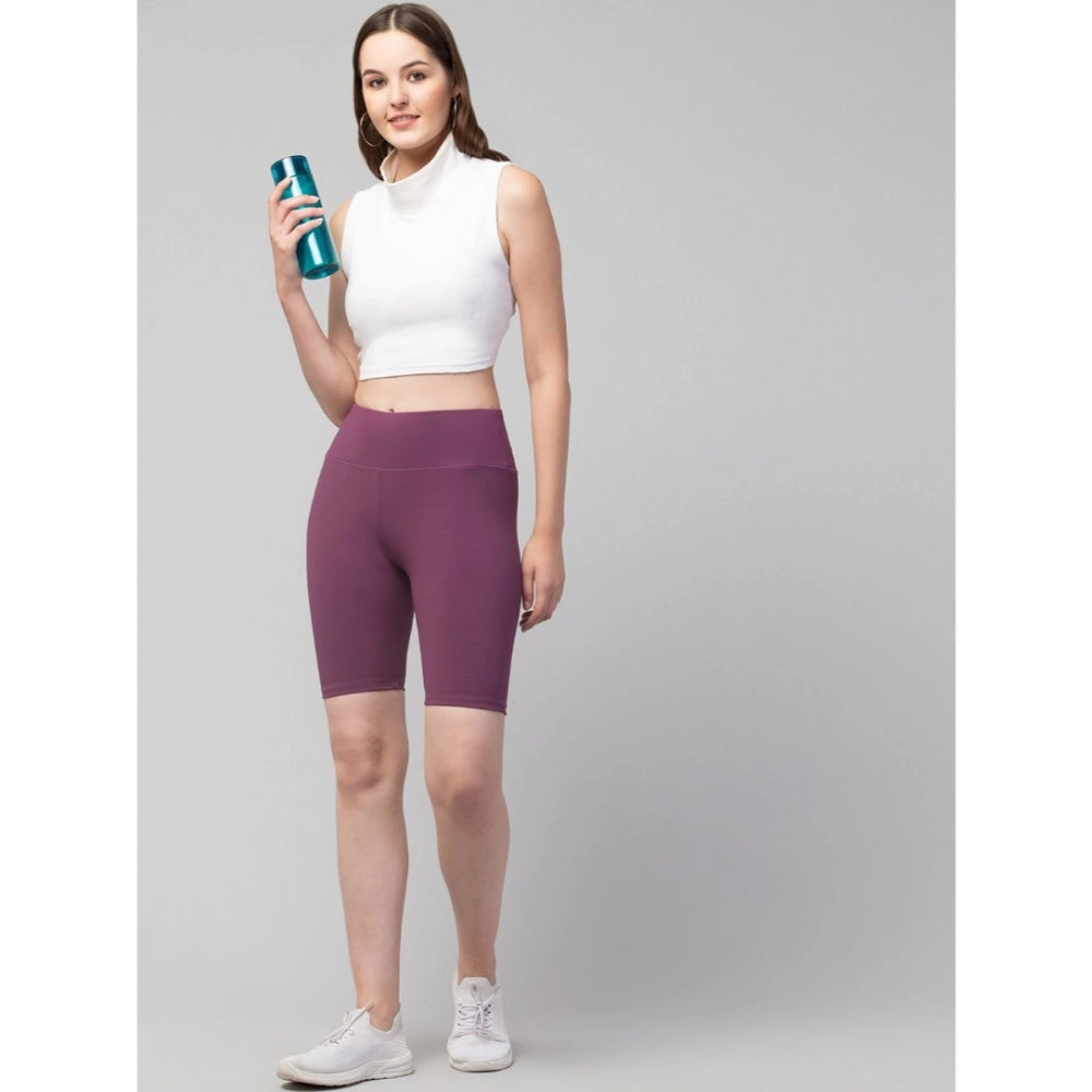 Snuggle Spot Women's Polyester Solid Above Knee High-Rise Shorts (Purple)
