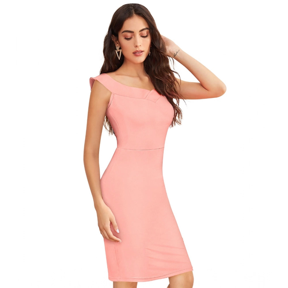 Snuggle Spot Women's Knitting stretchable Solid Round Neck Sleeveless Dress (Peach)