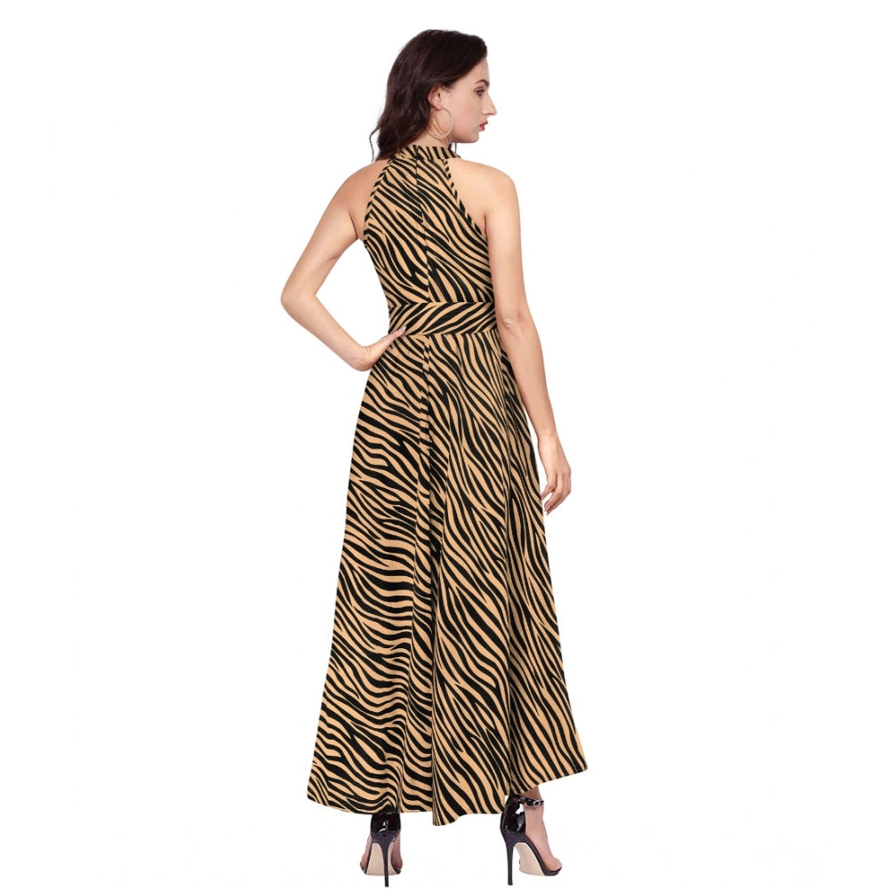 Snuggle Spot Women's Polyester Zebra Pattern Halter Neck Sleeveless Dress (Yellow)