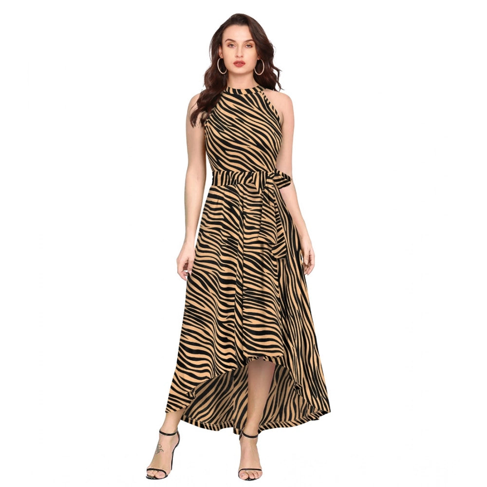 Snuggle Spot Women's Polyester Zebra Pattern Halter Neck Sleeveless Dress (Yellow)