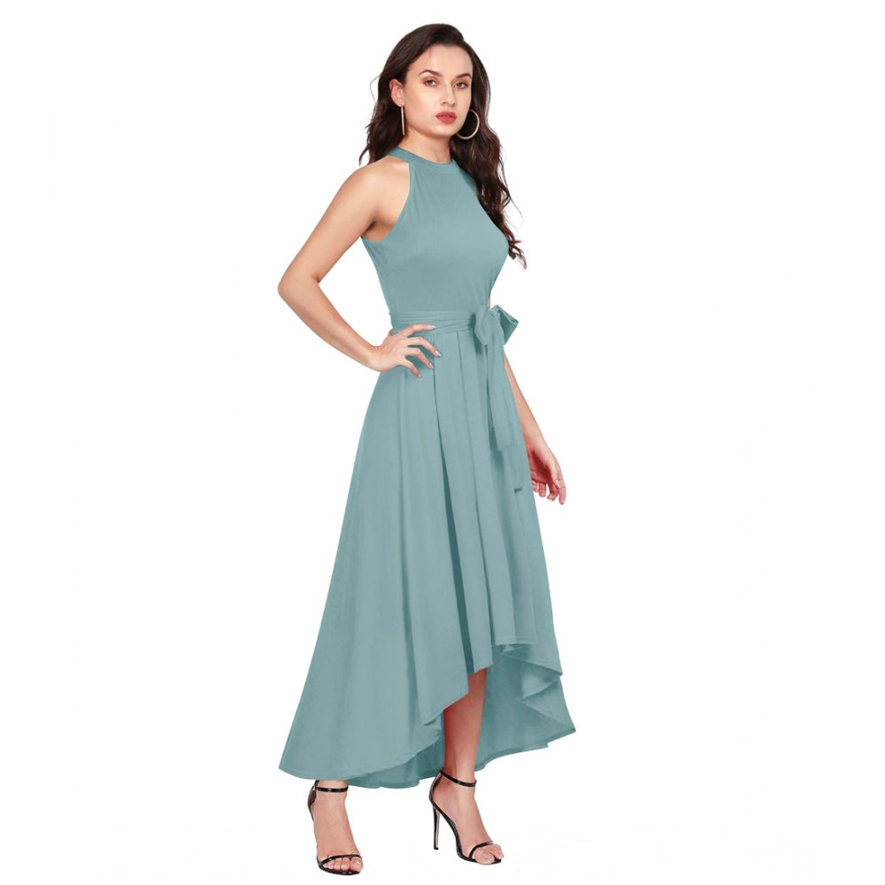 Snuggle Spot Women's Polyester Solid Halter Neck Sleeveless Dress (Pista)