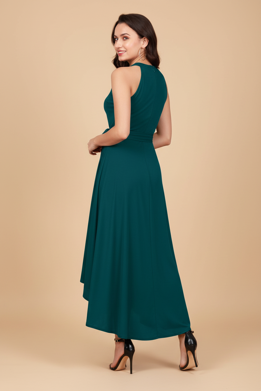 Snuggle Spot Women's Polyster Solid Halter Neck Sleeveless Dress (Morpichh)