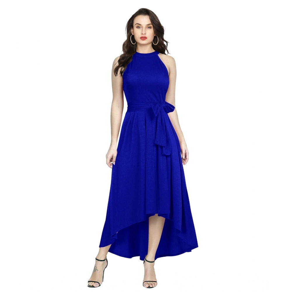 Snuggle Spot Women's Polyster Solid Halter Neck Sleeveless Dress (Royal Blue)