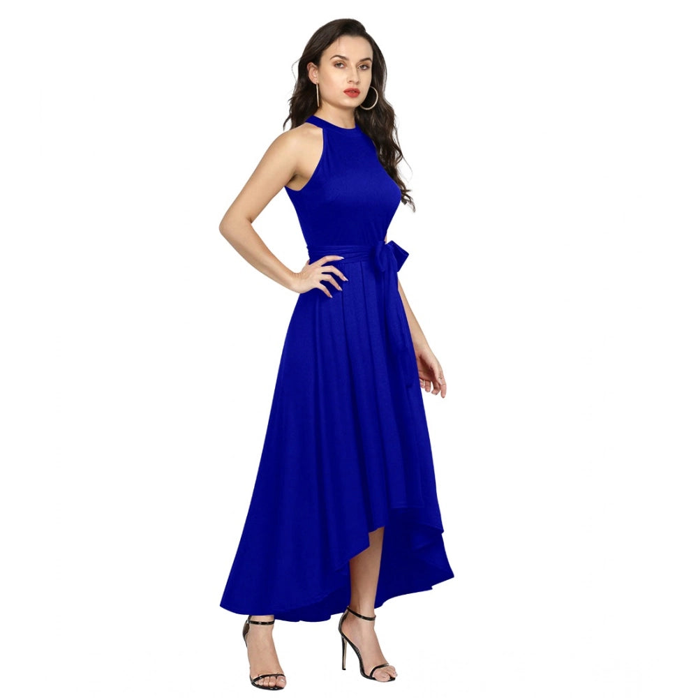Snuggle Spot Women's Polyster Solid Halter Neck Sleeveless Dress (Royal Blue)