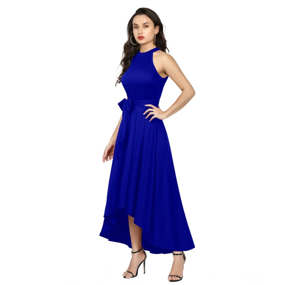 Snuggle Spot Women's Polyster Solid Halter Neck Sleeveless Dress (Royal Blue)