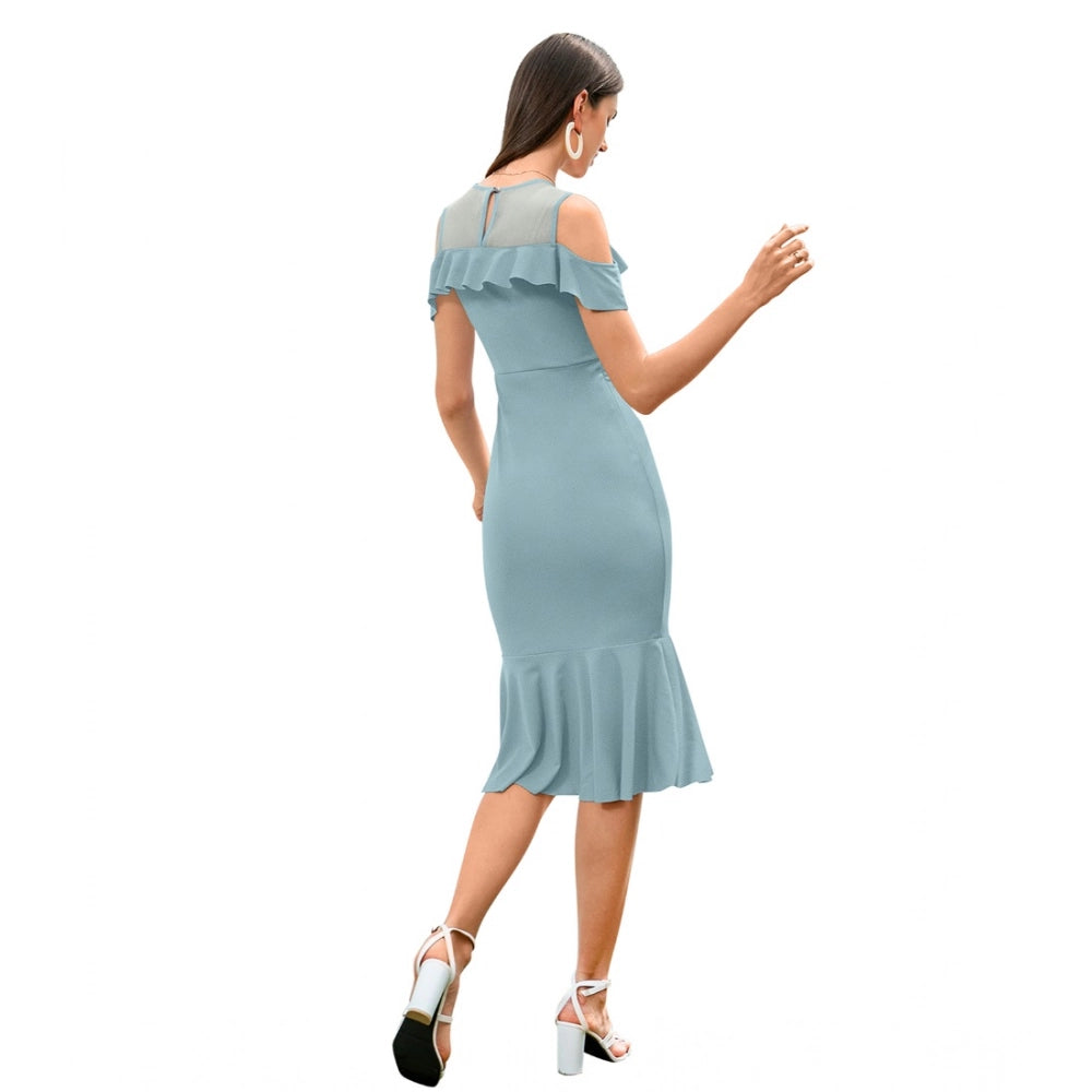 Snuggle Spot Women's Knitting stretchable Solid Round Neck Sleeveless Dress (Pista )
