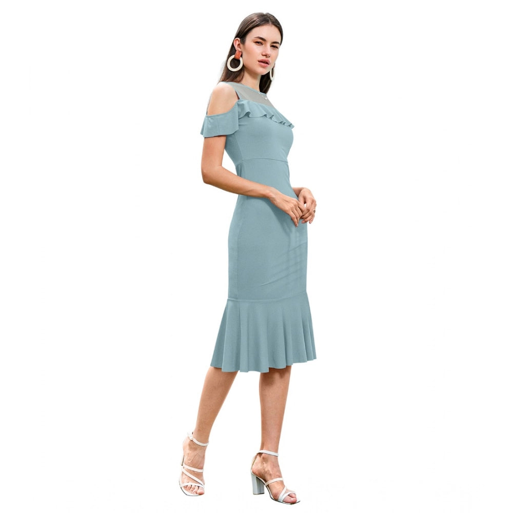 Snuggle Spot Women's Knitting stretchable Solid Round Neck Sleeveless Dress (Pista )