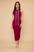 Snuggle Spot Women's Knitting stretchable Solid Round Neck Sleeveless Dress (Maroon)
