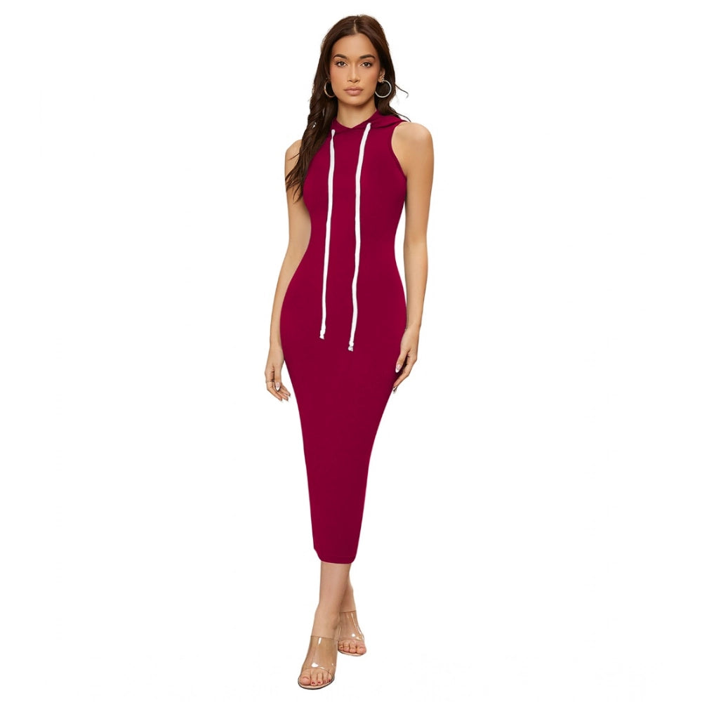 Snuggle Spot Women's Knitting stretchable Solid Round Neck Sleeveless Dress (Maroon)