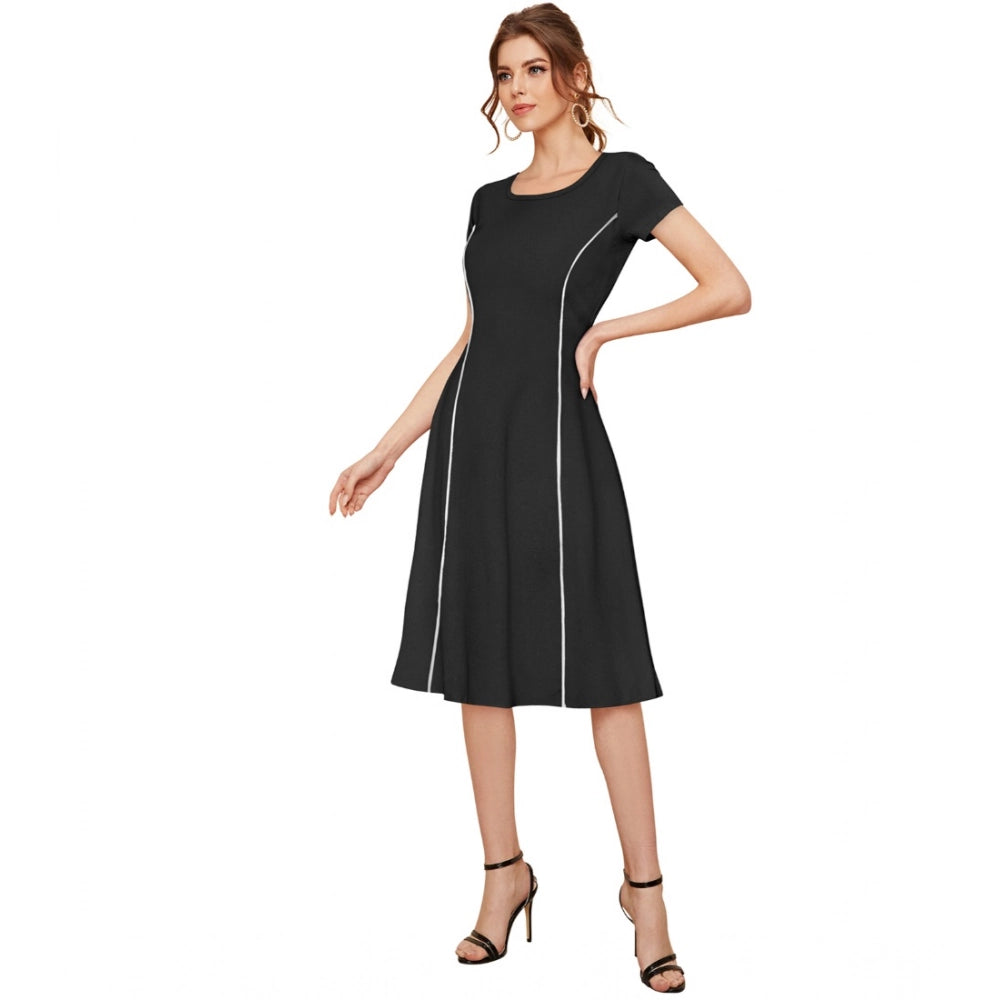 Snuggle Spot Women's Knitting stretchable Solid Round Neck Cap Sleeve Dress (Black)