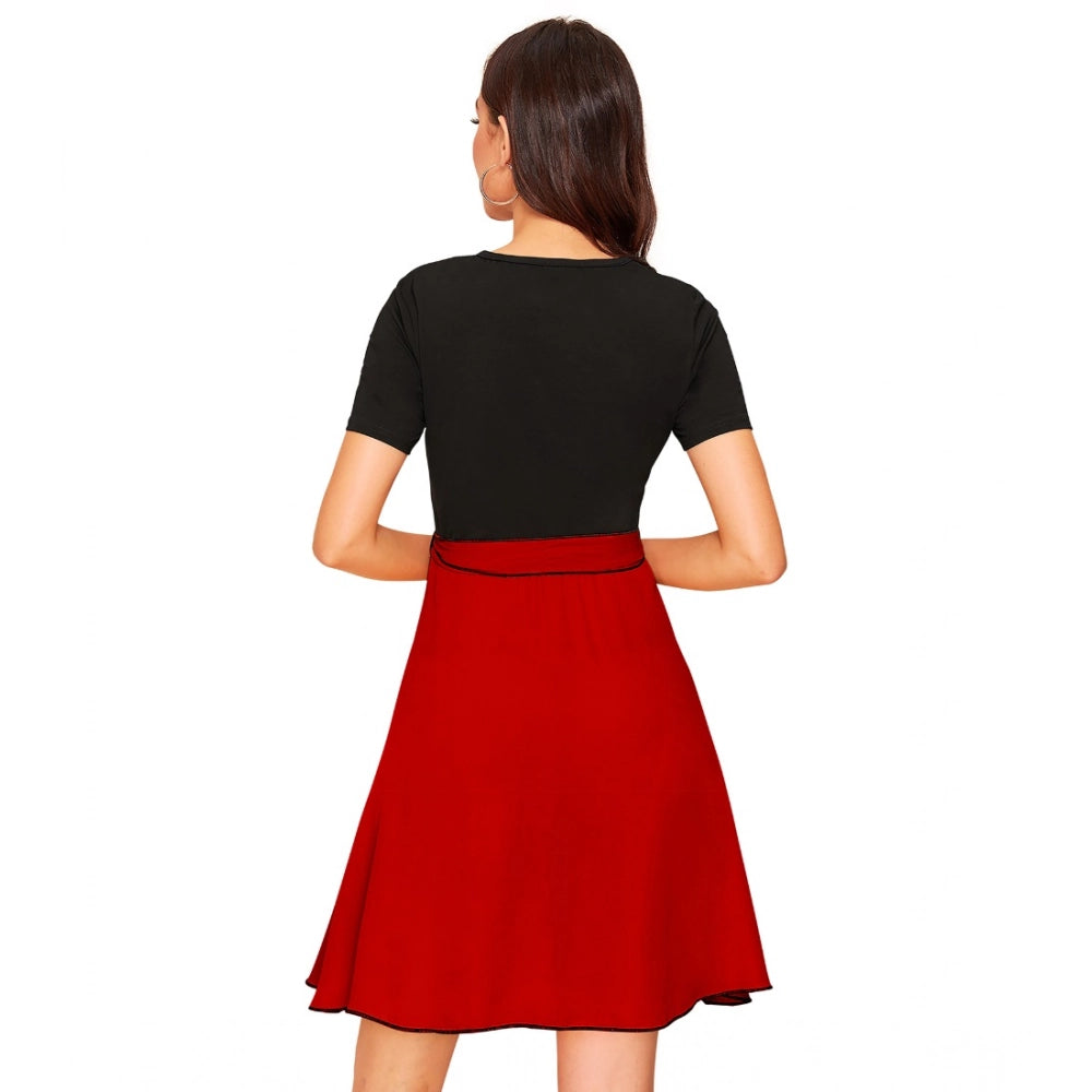 Snuggle Spot Women's Knitting stretchable Solid Round Neck Cap Sleeve Dress (Red)