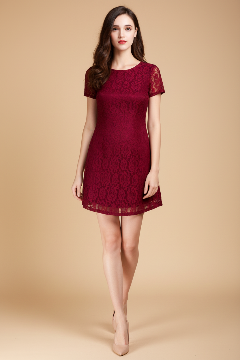 Snuggle Spot Women's Rasal Solid Round Neck Cap Sleeve Dress (Maroon)