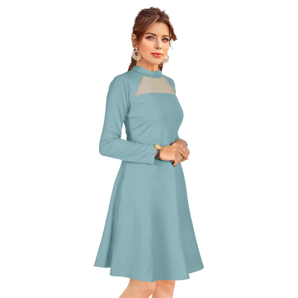 Snuggle Spot Women's Knitting stretchable Solid Round Neck Full Sleeve Dress (Pista)