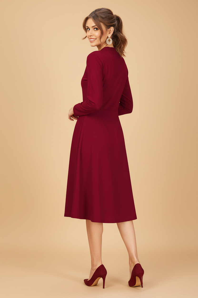 Snuggle Spot Women's Knitting stretchable Solid Round Neck Full Sleeve Dress (Maroon)