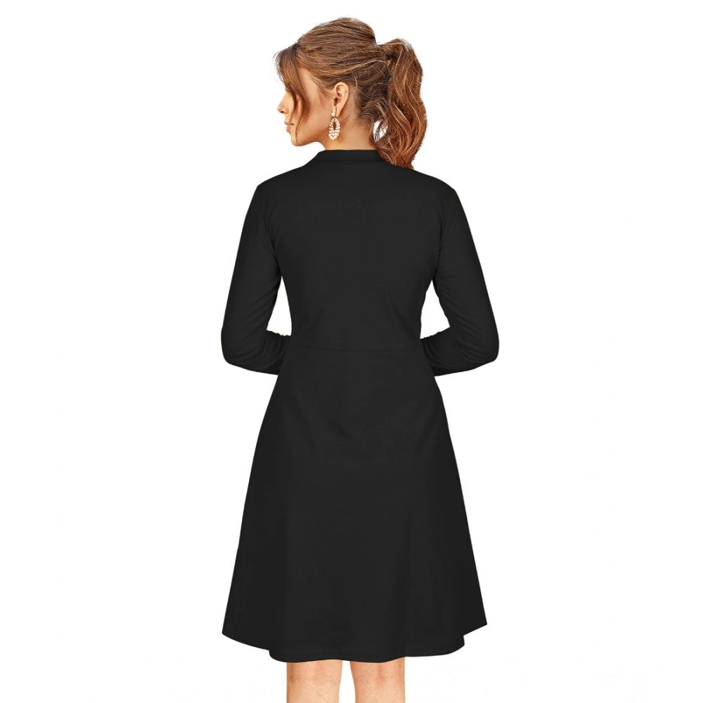 Snuggle Spot Women's Knitting stretchable Solid Round Neck Full Sleeve Dress (Black)