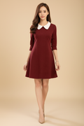 Snuggle Spot Women's Polyester Solid Collar 3-4th Dress (Maroon)