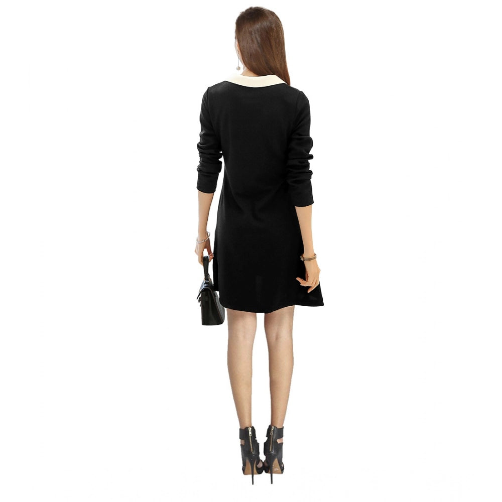 Snuggle Spot Women's Polyester Solid Collar 3-4th Dress (Black)